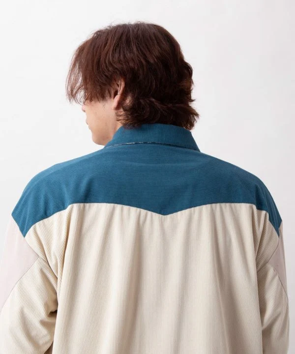 Chemise patchwork à carreaux en velours côtelé