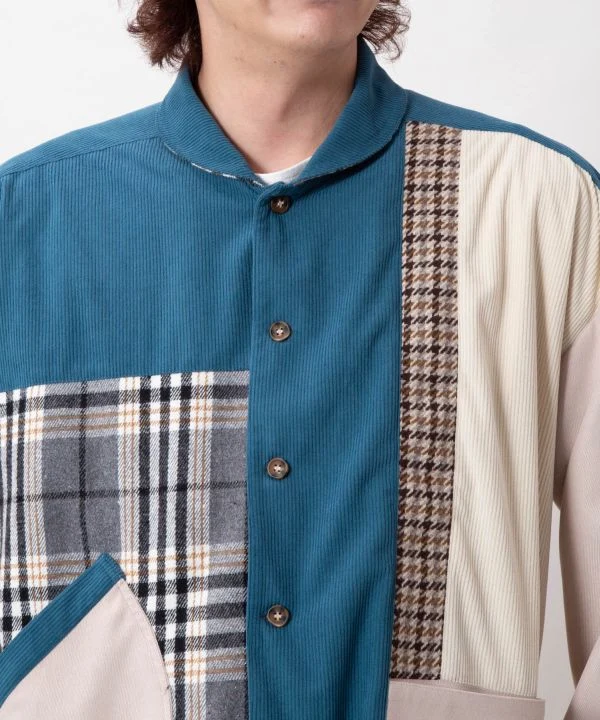 Chemise patchwork à carreaux en velours côtelé
