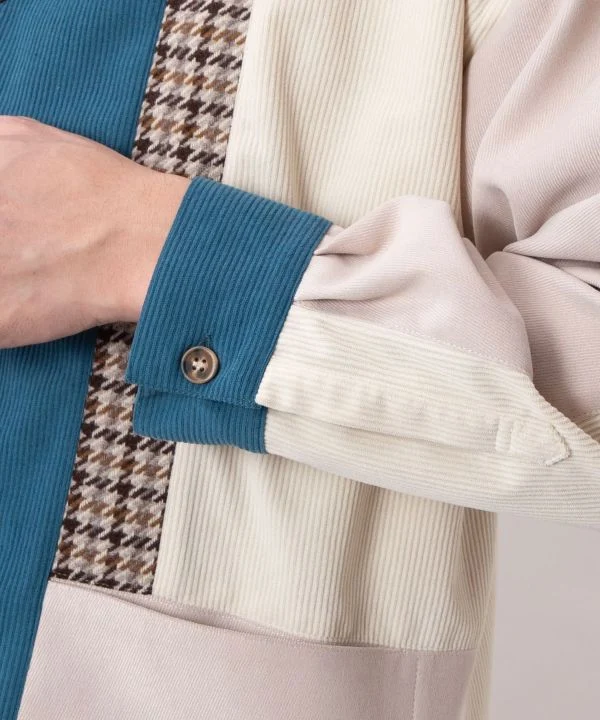 Chemise patchwork à carreaux en velours côtelé