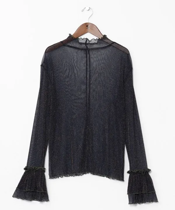 Haut extensible transparent à paillettes dorées