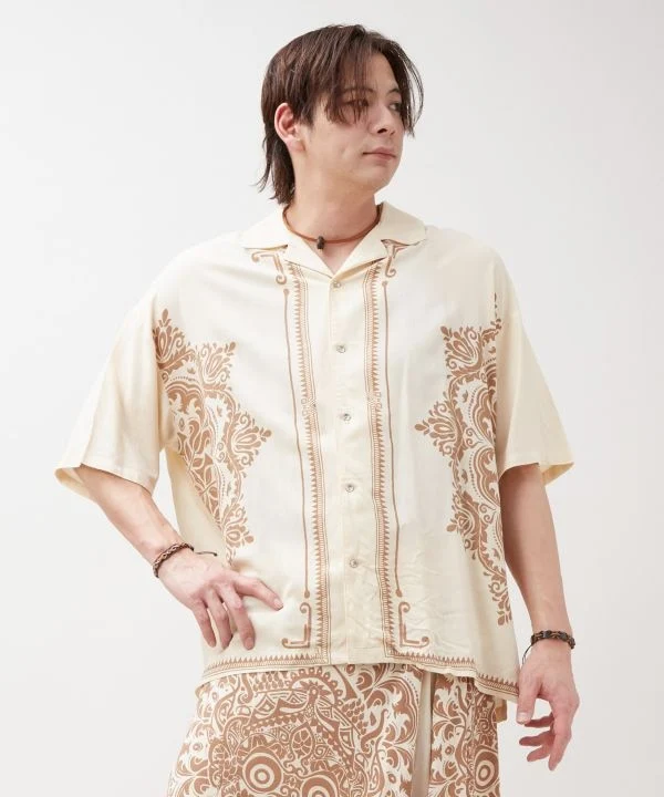 Chemise à col ouvert imprimée Barong