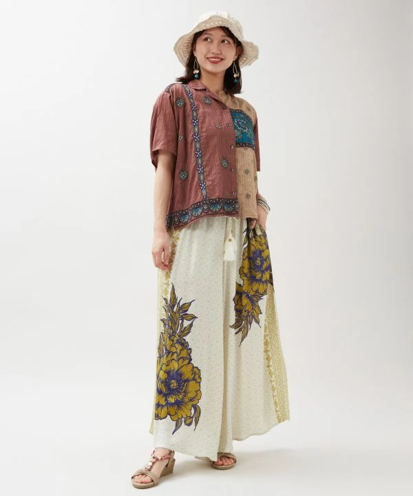 Chemise indienne Lehenga patchwork brodée