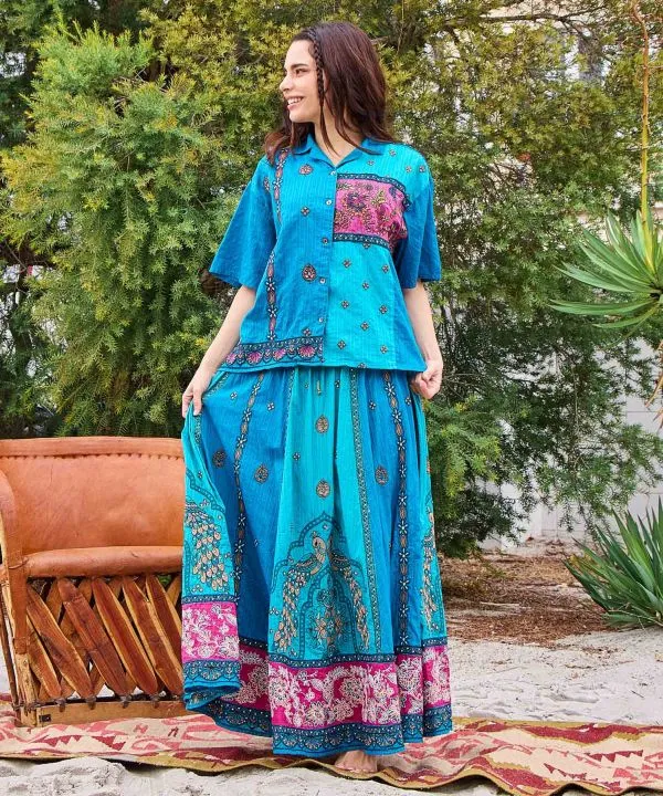 Chemise indienne Lehenga patchwork brodée