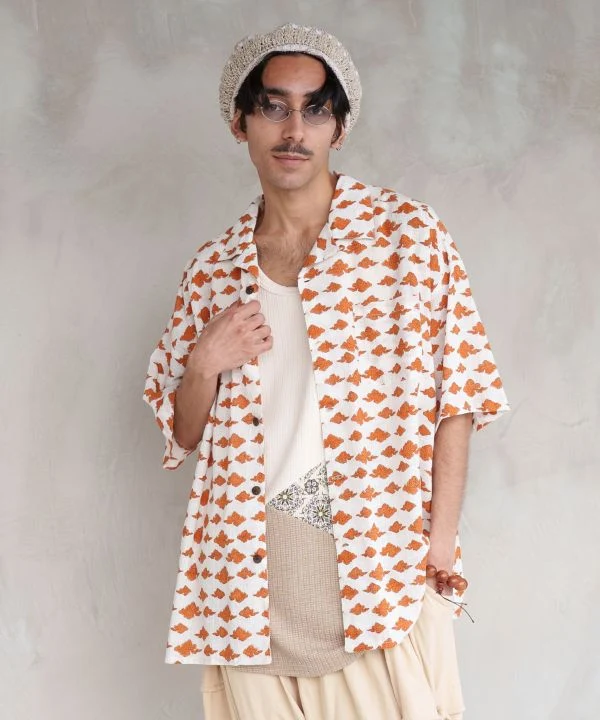 Chemise ouverte à imprimé tibétain pour homme