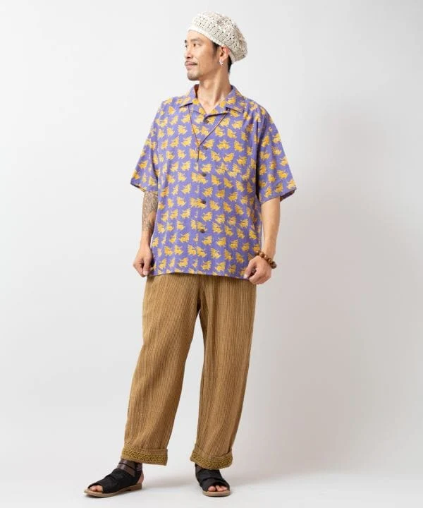 Chemise ouverte à imprimé tibétain pour homme