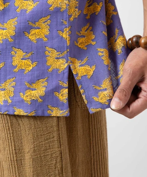Chemise ouverte à imprimé tibétain pour homme