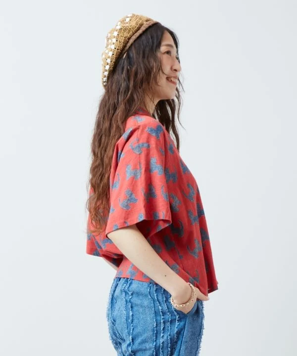 Chemise à col ouvert à motif tibétain