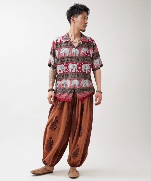 Chemise thaïlandaise en rayonne à motif éléphant