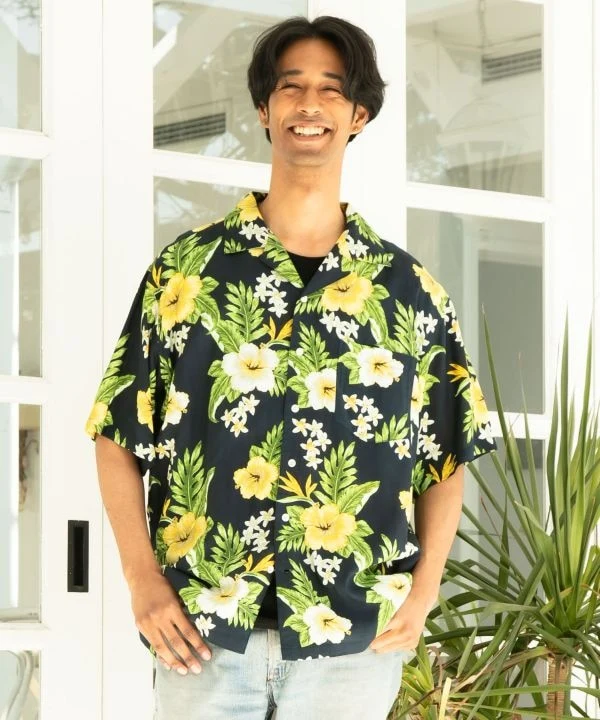 Chemise hawaïenne en rayonne à motifs botaniques