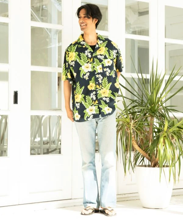 Chemise hawaïenne en rayonne à motifs botaniques