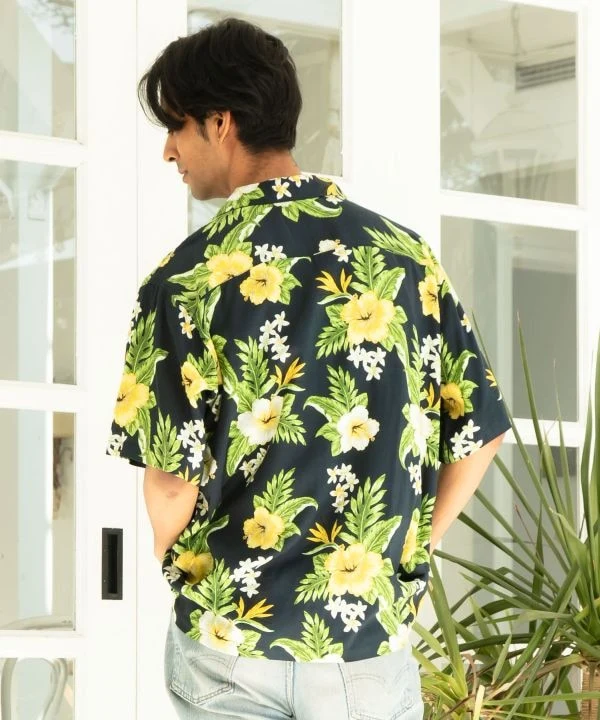 Chemise hawaïenne en rayonne à motifs botaniques