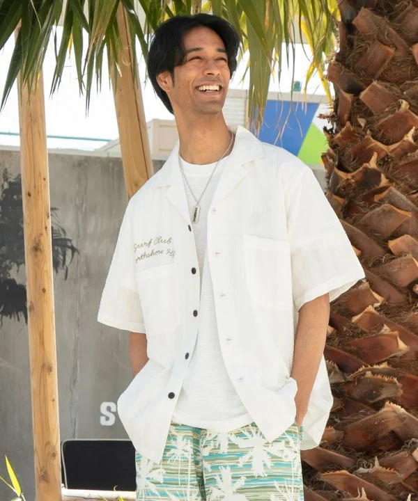 Chemise de travail brodée en seersucker SURF & Palms