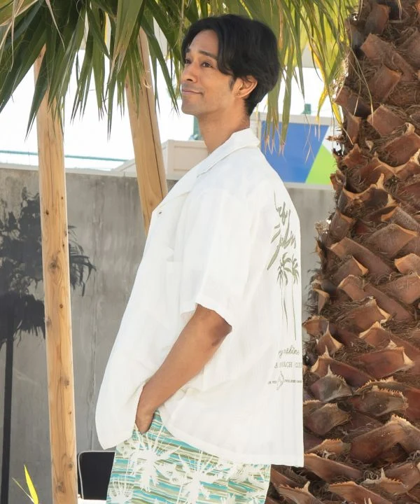 Chemise de travail brodée en seersucker SURF & Palms