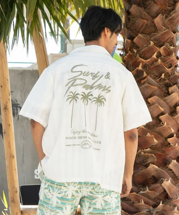 Chemise de travail brodée en seersucker SURF & Palms