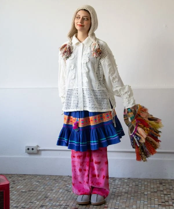Chemise en coton brodée patchwork