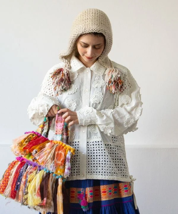Chemise en coton brodée patchwork