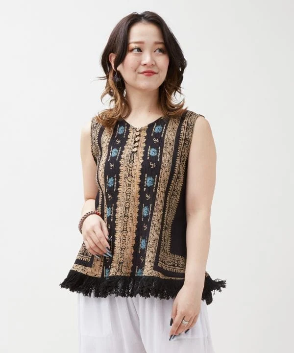 Débardeur en coton indien à franges