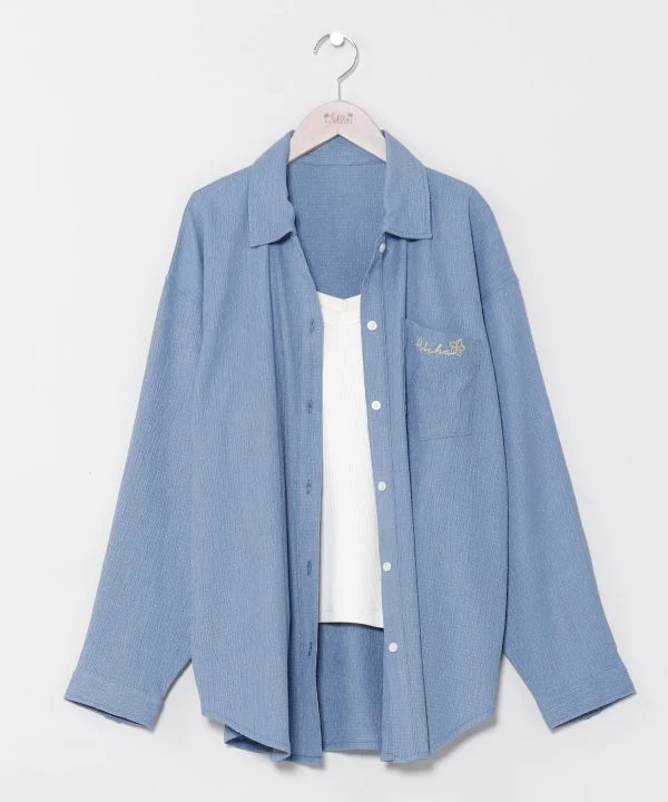 Ensemble chemise brodée en seersucker