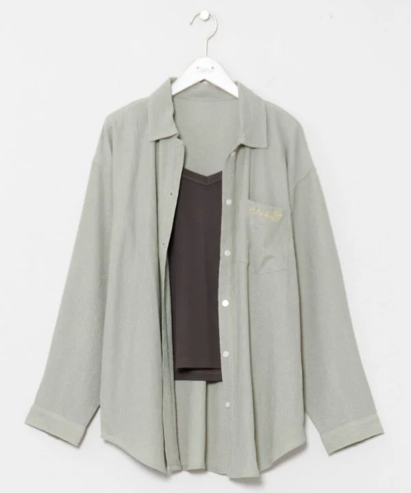 Ensemble chemise brodée en seersucker