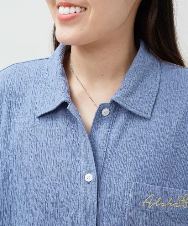 Ensemble chemise brodée en seersucker