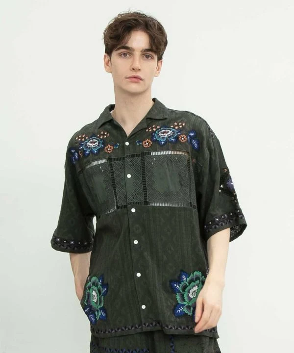 Chemise homme brodée Roma Rose