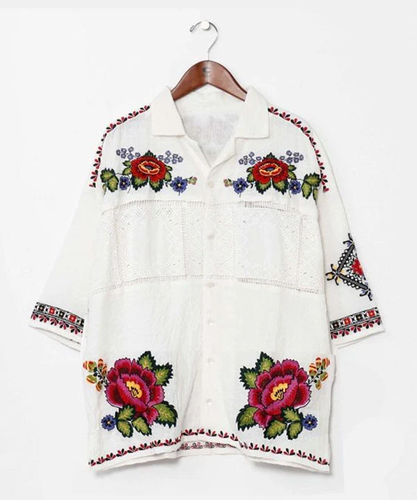 Chemise homme brodée Roma Rose