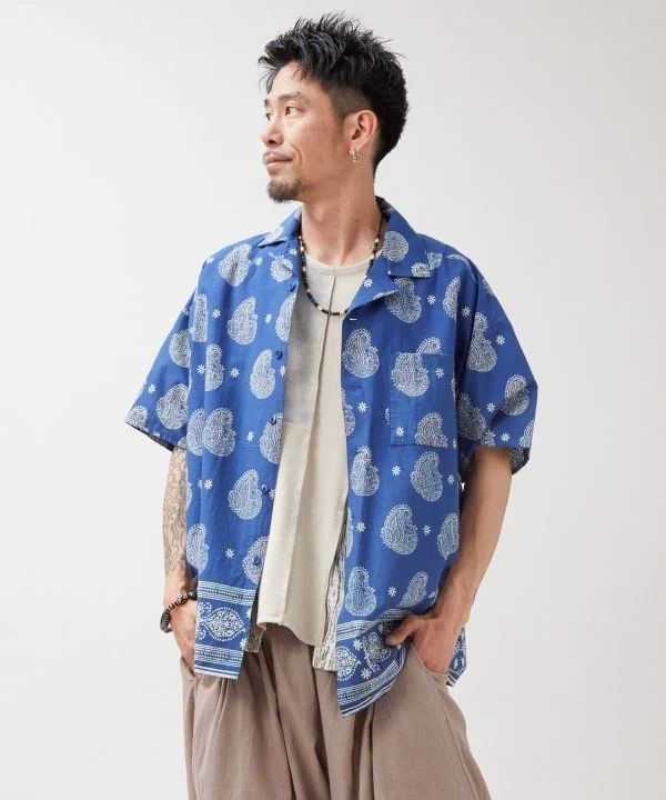 Chemise oversize à imprimé bloc indigo