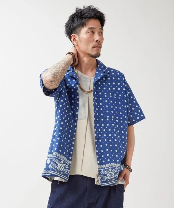 Chemise oversize à imprimé bloc indigo