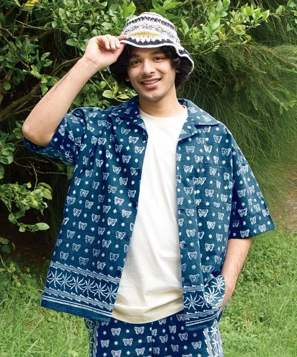 Chemise oversize à imprimé bloc indigo