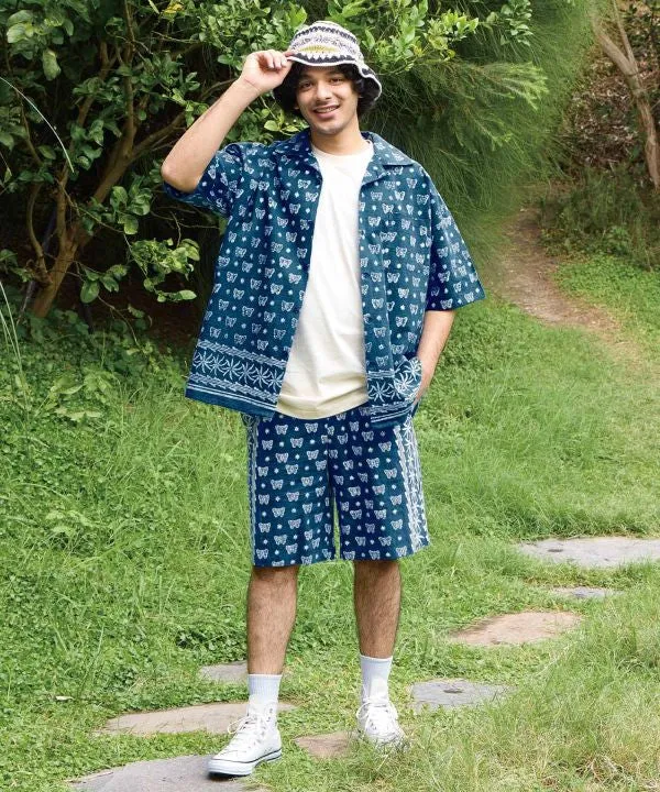 Chemise oversize à imprimé bloc indigo
