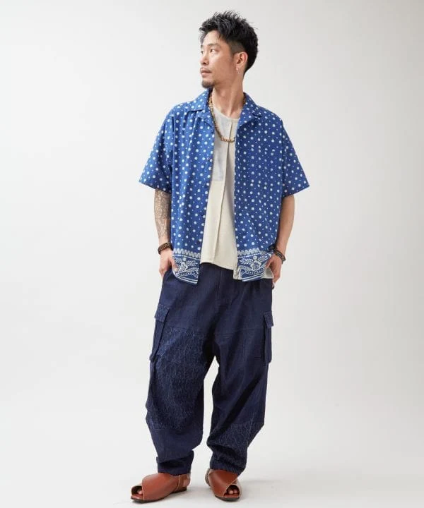 Chemise oversize à imprimé bloc indigo