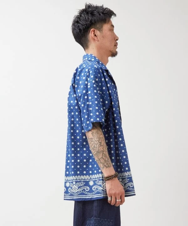 Chemise oversize à imprimé bloc indigo