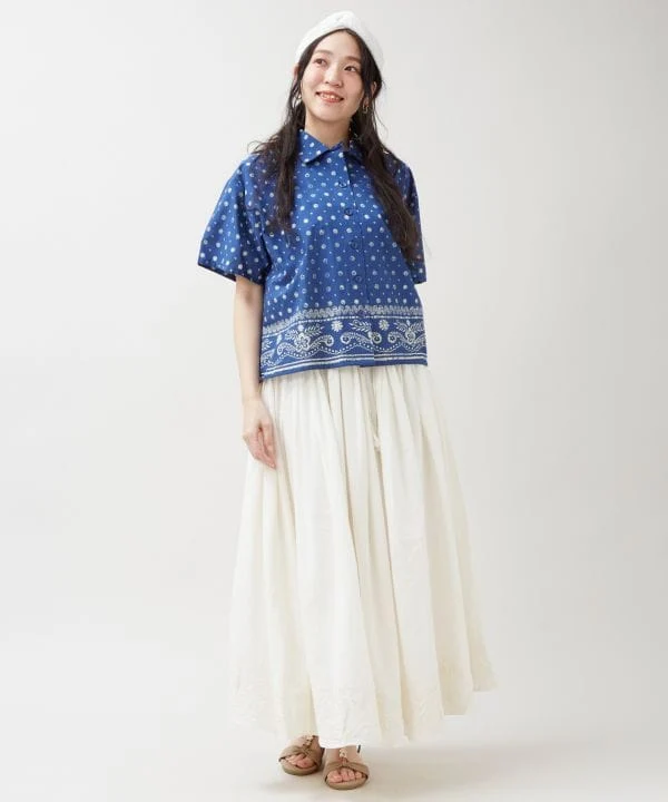 Chemise courte imprimée à la planche indigo