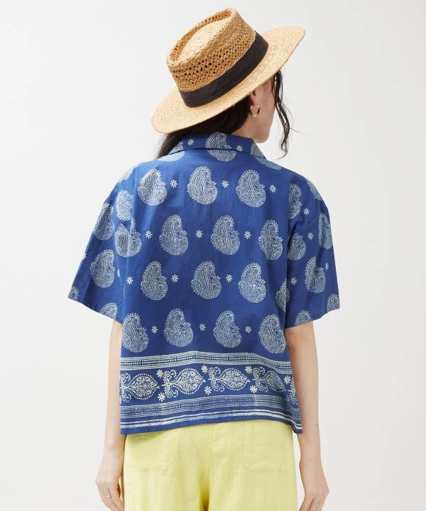 Chemise courte imprimée à la planche indigo