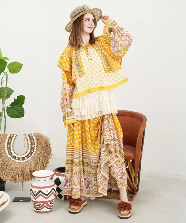 Blouse bohème à imprimé géométrique