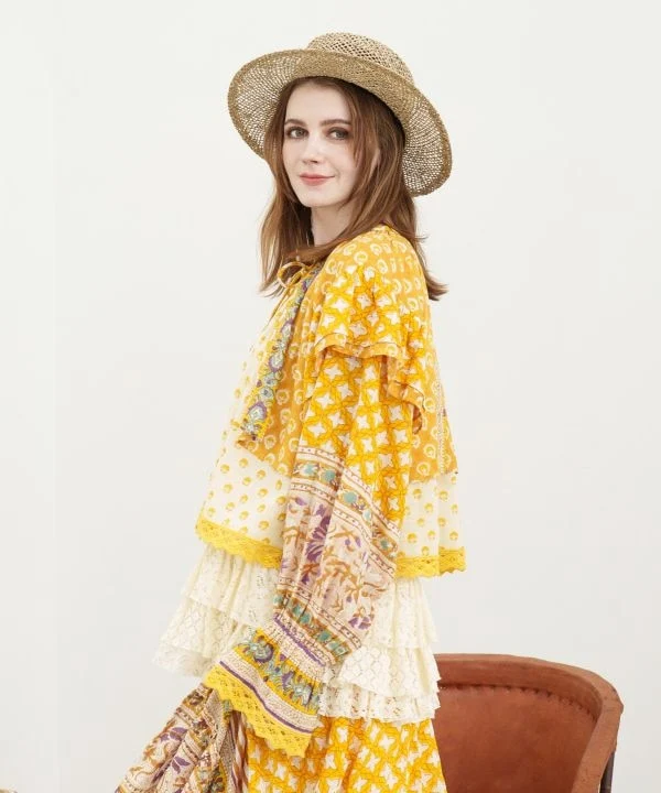 Blouse bohème à imprimé géométrique