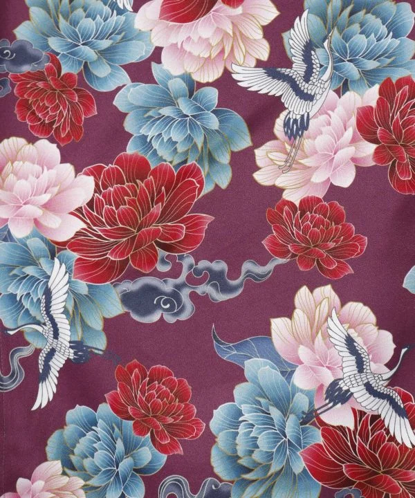 Haut cache-cœur kimono à motif grue pivoine