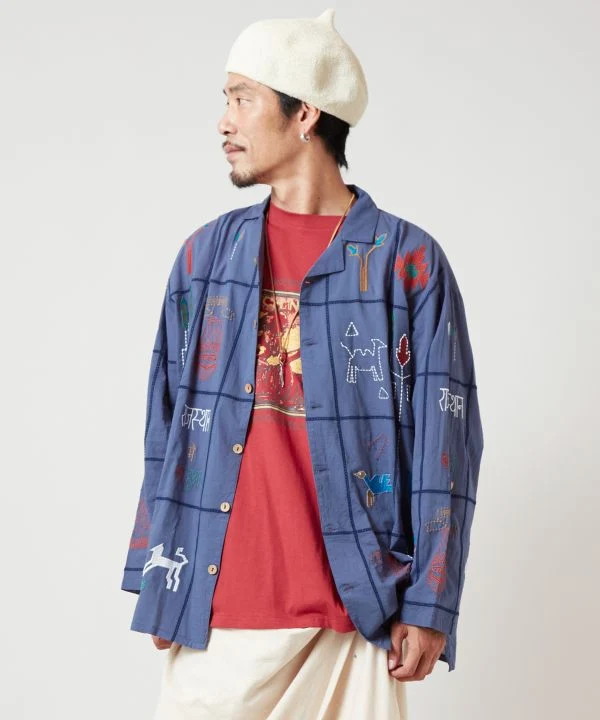 Chemise brodée en coton respirant pour homme