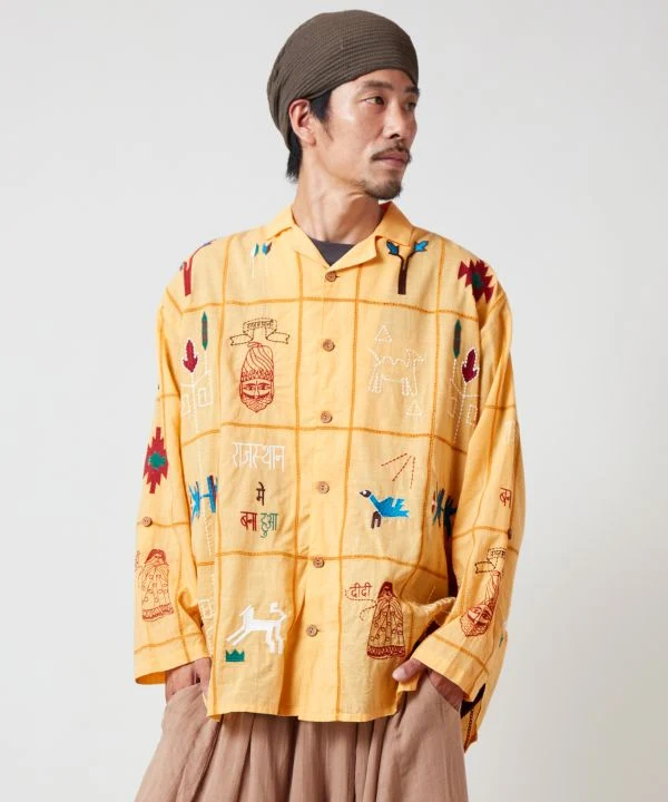 Chemise brodée en coton respirant pour homme