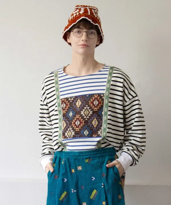 Haut patchwork rayé pour homme