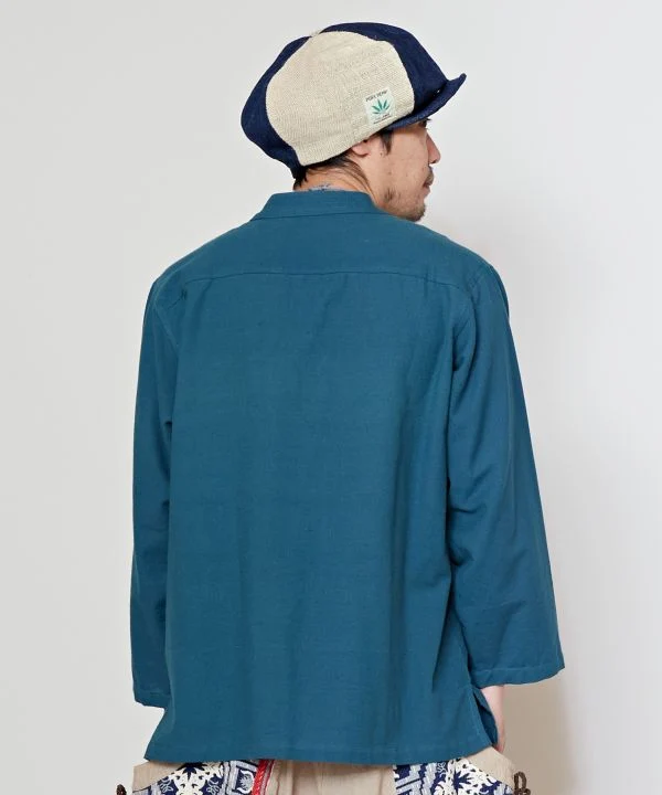 Chemise à col montant en coton népalais - M