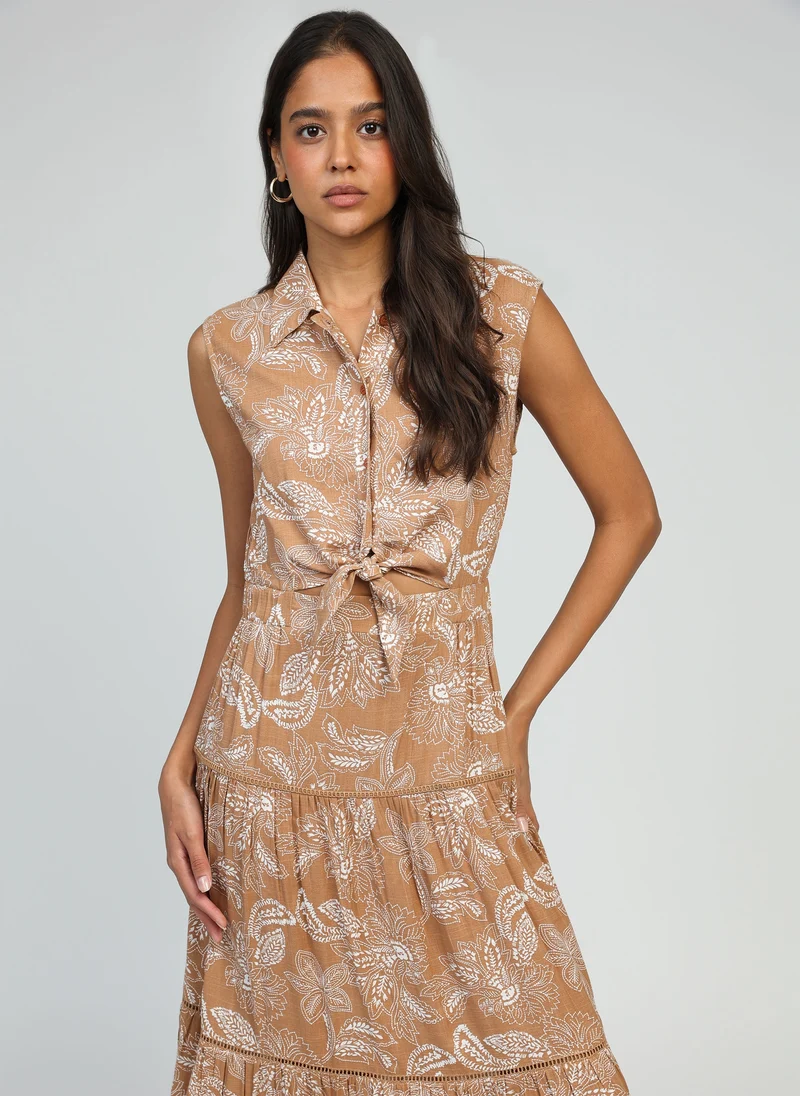 ROBE LONGUE OPAVIA passiflore beige