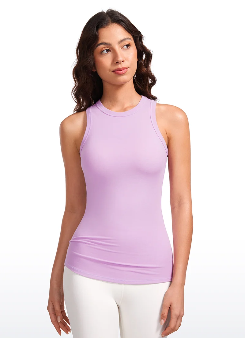 Hip Length High Neck Ribbed Racerback Tank