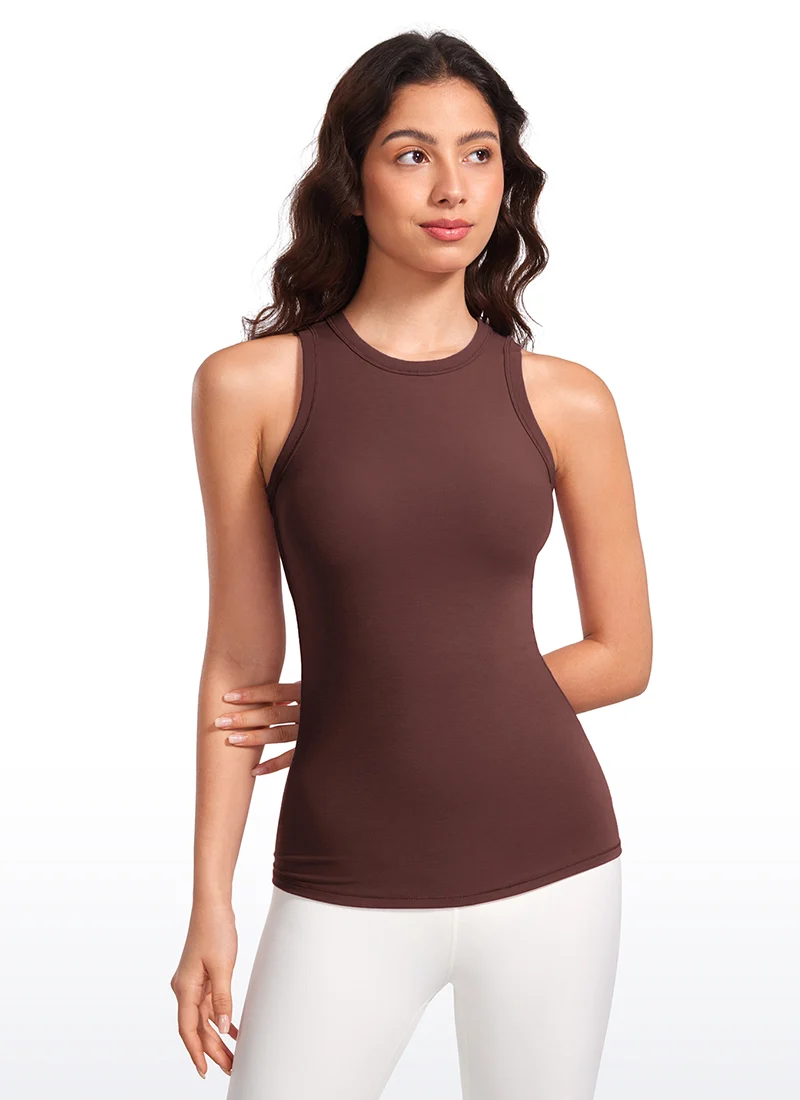Hip Length High Neck Ribbed Racerback Tank
