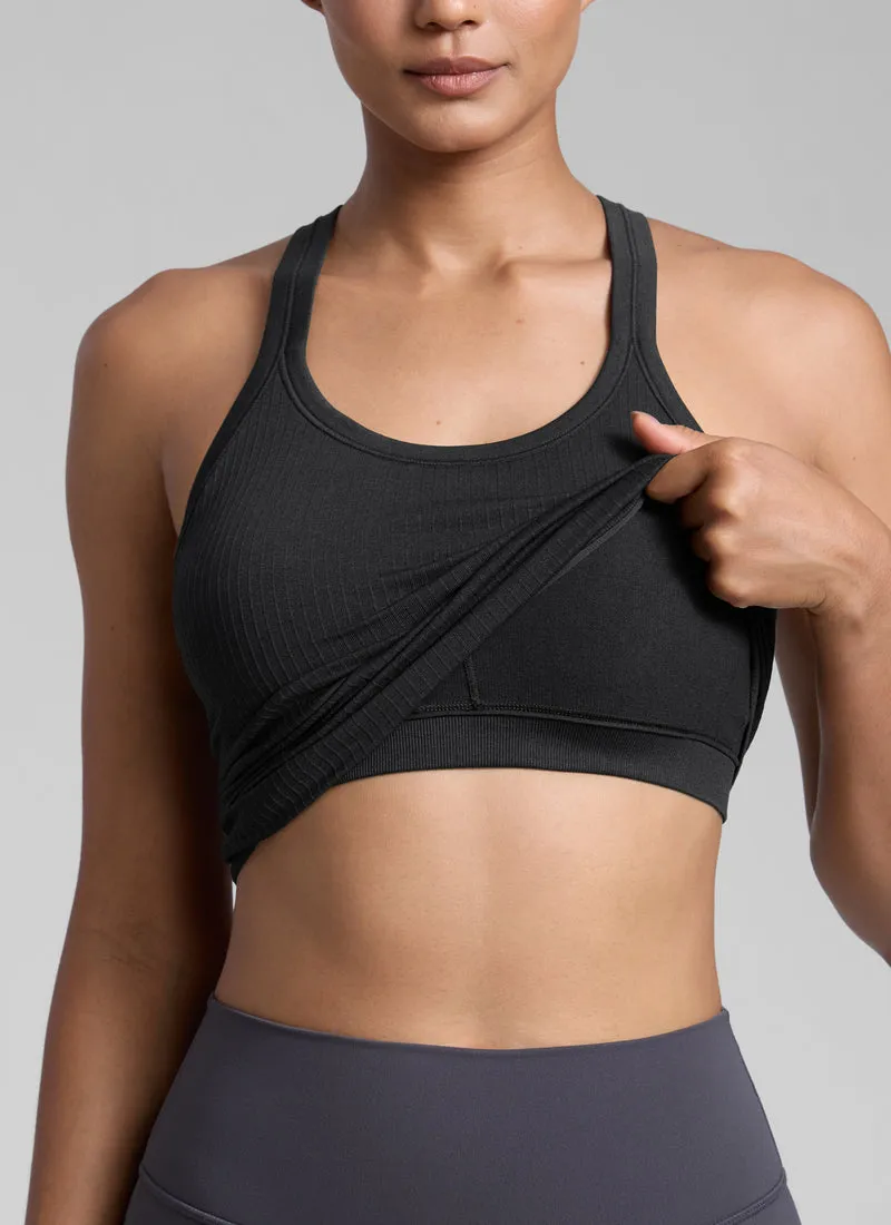Seamless Racerback Built in Bra Ribbed Tank