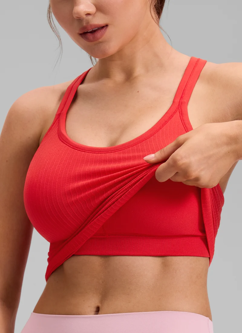Seamless Racerback Built in Bra Ribbed Tank