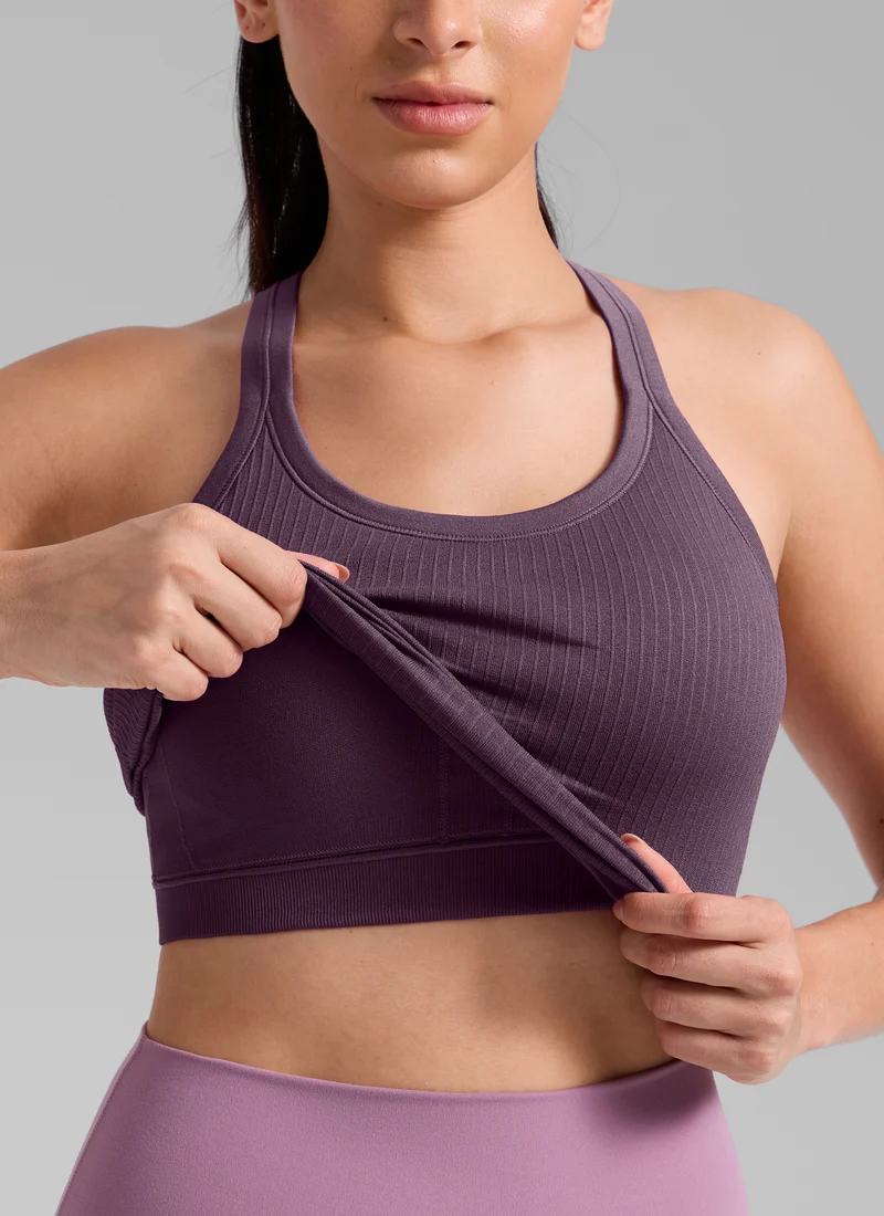 Seamless Racerback Built in Bra Ribbed Tank