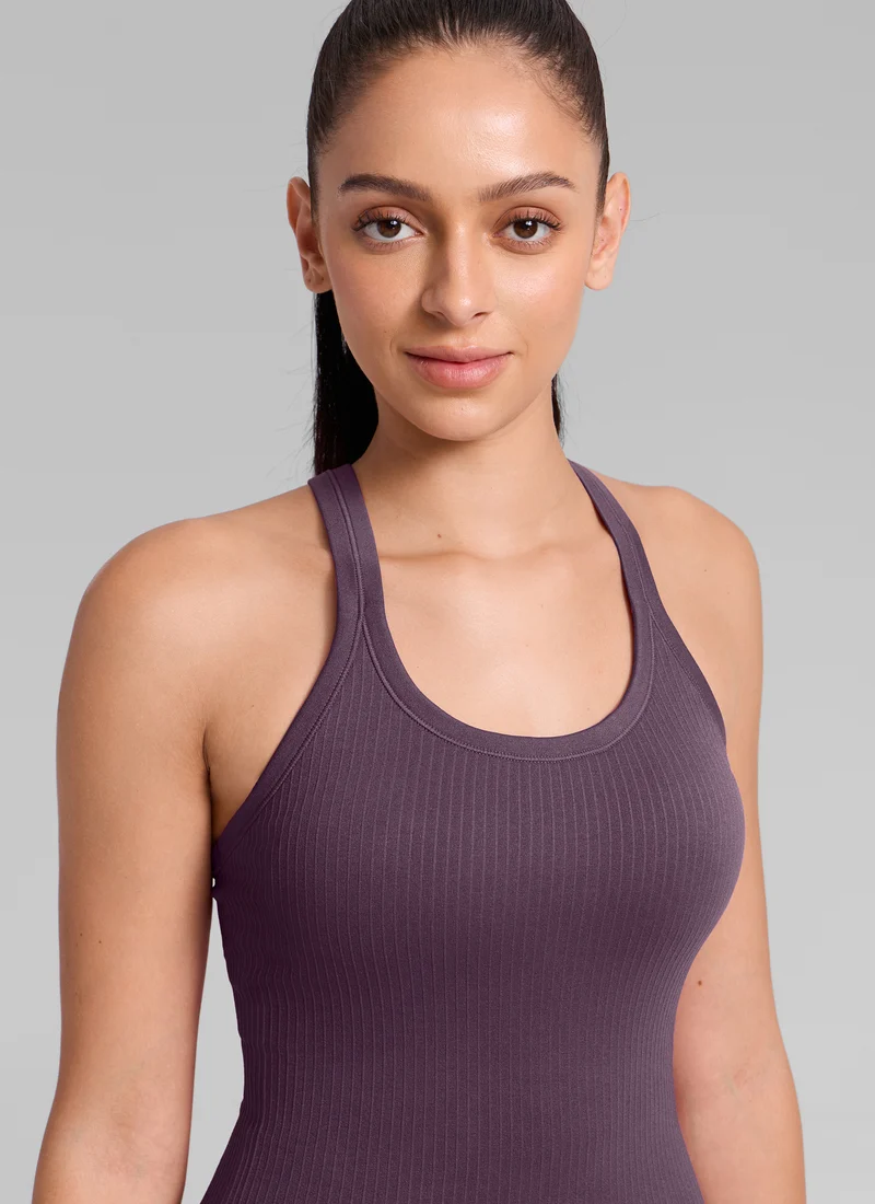 Seamless Racerback Built in Bra Ribbed Tank