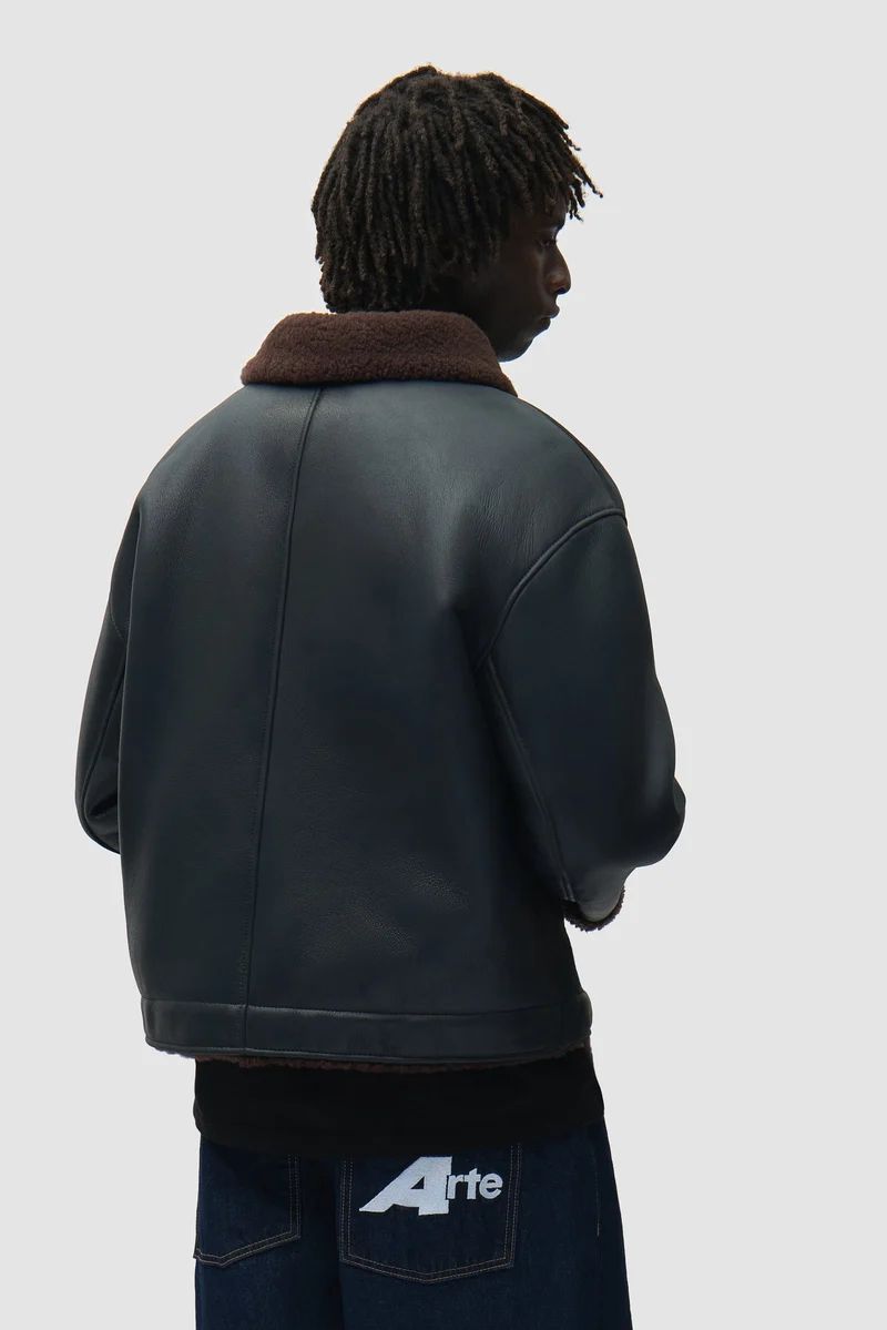 Veste en cuir shearling - Bleu marine