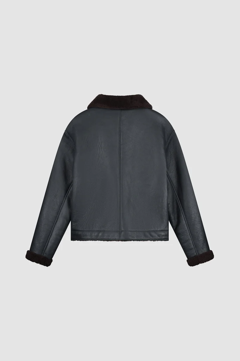 Veste en cuir shearling - Bleu marine